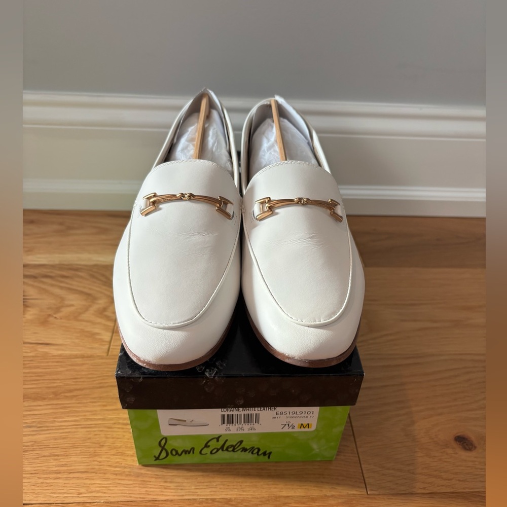 Sam Edelman White Loafers with Gold Accent